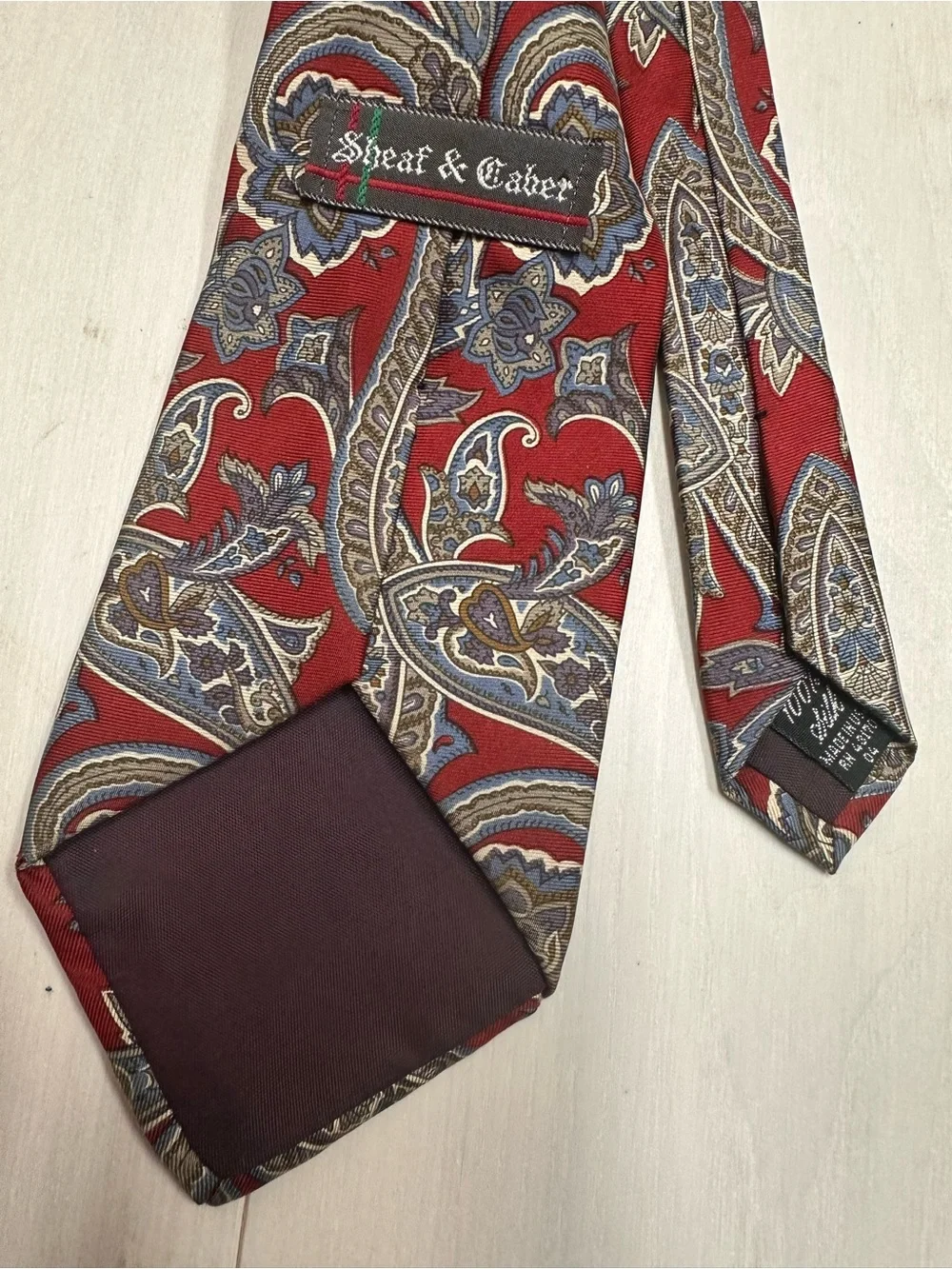 Men's Red Paisley Tie with Blue and Tan Accents